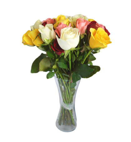 12 Mix Roses in a Vase