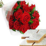 12 Roses Bunch and 1 kgs Kaju Burfi