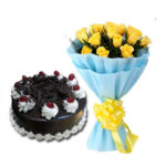 Black Forest Cake Half Kg with 6 Yellow Roses Bunch