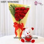 12 Red Carnations & Teddy Bear Combo ( Gifts Online For Birthday )