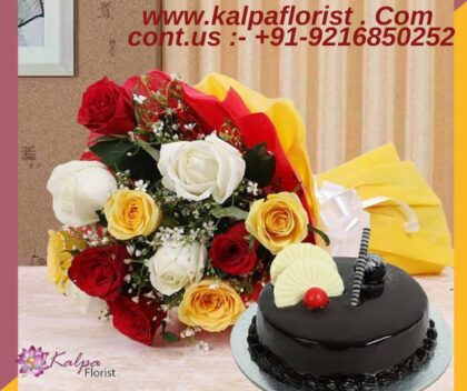 Chocolate Cake & Fall In Love Mixed Roses Combo |  Flower And Cake For Birthday | Kalpa Florist, flower and cake for birthday, flower cake designs birthday, flower cake arrangements birthday, birthday flower and cake delivery, flower birthday cake for little girl, flower birthday cake for girl, flower and cake birthday images, Fall In Love Flower And Cake For Birthday | Kalpa Florist, You can Order From : France, Spain, Canada, Malaysia, United States, Italy, United Kingdom, Australia, New Zealand, Singapore, Germany, Kuwait, Greece, Russia, Toronto, Melbourne, Brampton, Ontario, Singapore, Spain, New York, Germany, Italy, London delivery in india, punjab,  