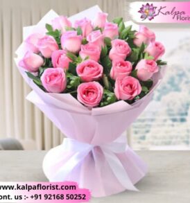 Pink Perfection Rose Bouquet Online Flower Delivery In Delhi Kalpa Florist