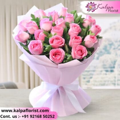 Pink Perfection Rose Bouquet Online Flower Delivery In Delhi Kalpa Florist