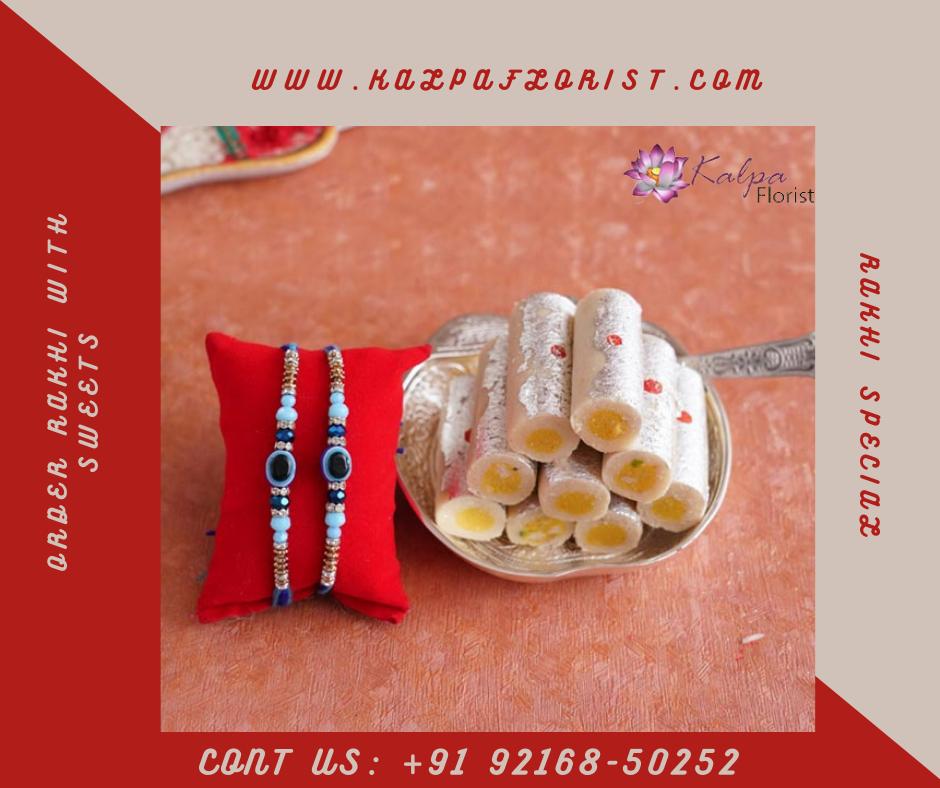 Rakhi Set with Kaju Roll Order Rakhi Online To India Kalpa Florist