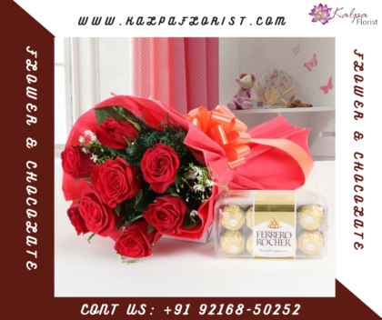Roses And Rocher Combo ( Flower and Chocolate Delivery Near Me )