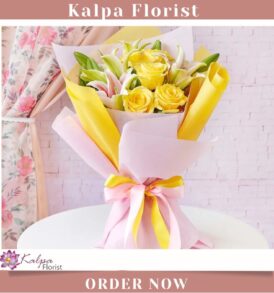 Yellow Rose & Lily Bouquet | Send Flower Online India
