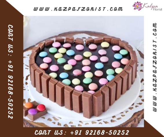 Heart Shape Kit Kat Cake   Cake Delivery India