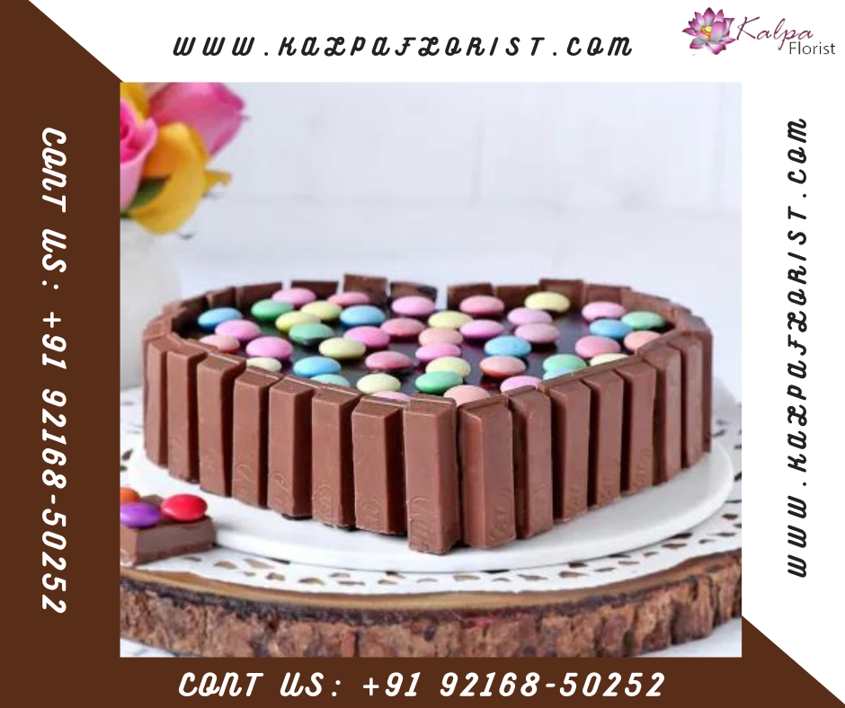 Heart Shape Kit Kat Cake   Cake Delivery India UK