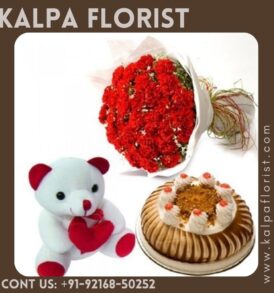 Roses With 6 Inches Teddy & Vanilla Cake ( Send Combo To India)