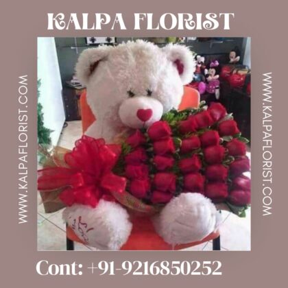 Flowers & Teddy Bear ( Gifts Online For Birthday )