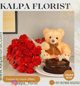 Flowers Cake & Teddy Bear Combo ( Gifts Online For Birthday )