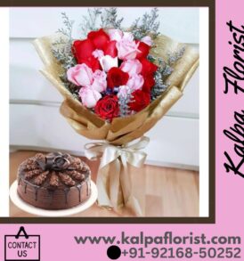 Roses And Chocolate Cake ( Flower and Cake Delivery In Amritsar )