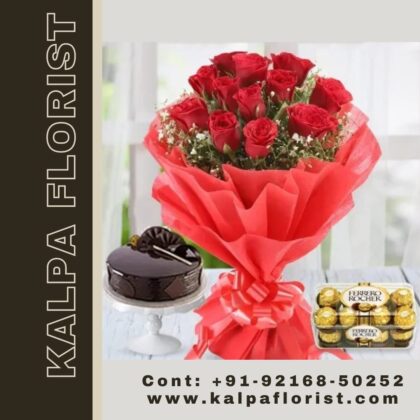 Roses And Rocher Combo ( Flower and Cake Delivery Near Me )